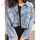 Christmas Gift 2021 Women Autumn Fashion Blue Denim Jackets Coats Female Tops Ladies Coat Solid Color Long Sleeve Outerwear Casual Short Style