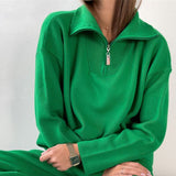 Women Green Womens Zip Sweaters Fashion Female Casual Polo Neck Solid Oversized Pullovers Jumper Knitted Winter Tops 2022