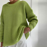 Christmas Gift Women Solid Knitted Thickening Oversized Sweater Female Round Neck Long Sleeve Casual Loose Pullovers Top 2021 Autumn Winter