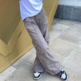 PENERAN Streetwear Women Multi-Pocket Denim Jeans Vintage Baggy Wide Leg Cargo Pants Grunge High Waist Cotton Casual 90s Joggers