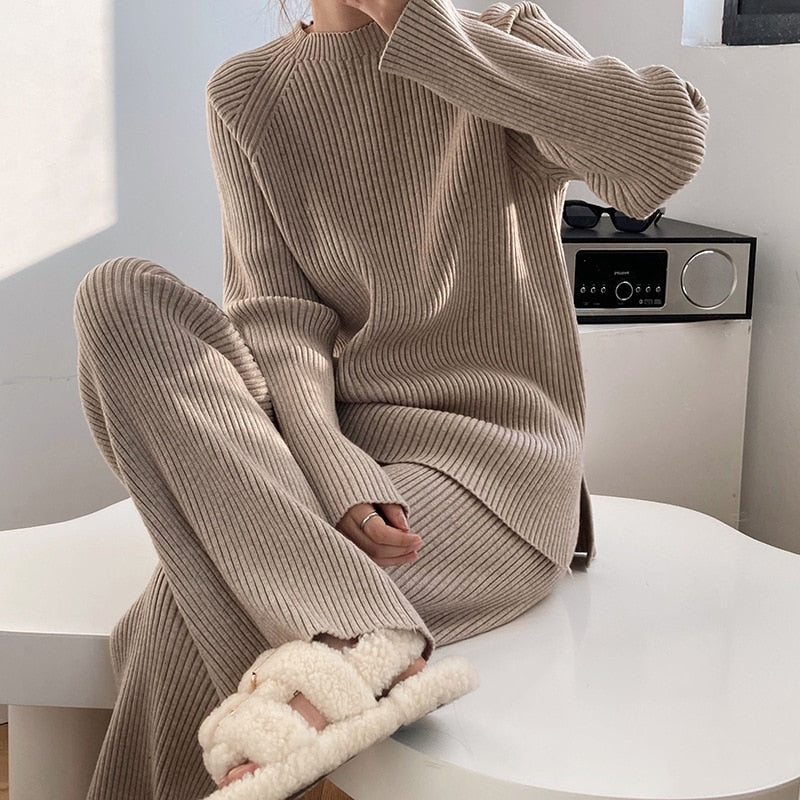 Christmas Gift 2021 Winter Casual Thick Sweater Tracksuits O-neck Pullover & Elastic Waist Pants Suit Female Knitted 2 Pieces Set