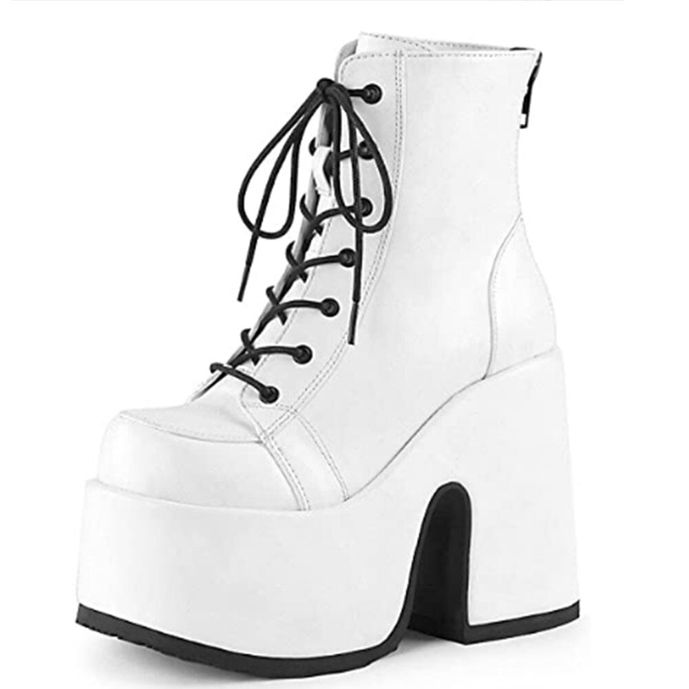 Luxury Brand Design Female Chunky High Heels Ankle Boots Fashion Zip Lace-up High Platform Boots Women Street Punk Shoes Woman