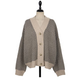 Casual Knitted Cardigan Oversize Button Front Contrast Stripe Cardigan Autumn Winter Women Sweater Feminino Tops *