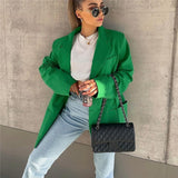 Christmas Gift  Casual Woman Green Oversized Cotton Linen Blazer 2021 Spring Fashion Female Loose Pocket Outwear Ladies Streetwear Blazers