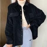 Christmas Gift Spring New Women Solid Corduroy Shirts Jackets Full Sleeve Turn-Down Collar Oversize Coats Casual Autumn Basic Outwear T0O901F
