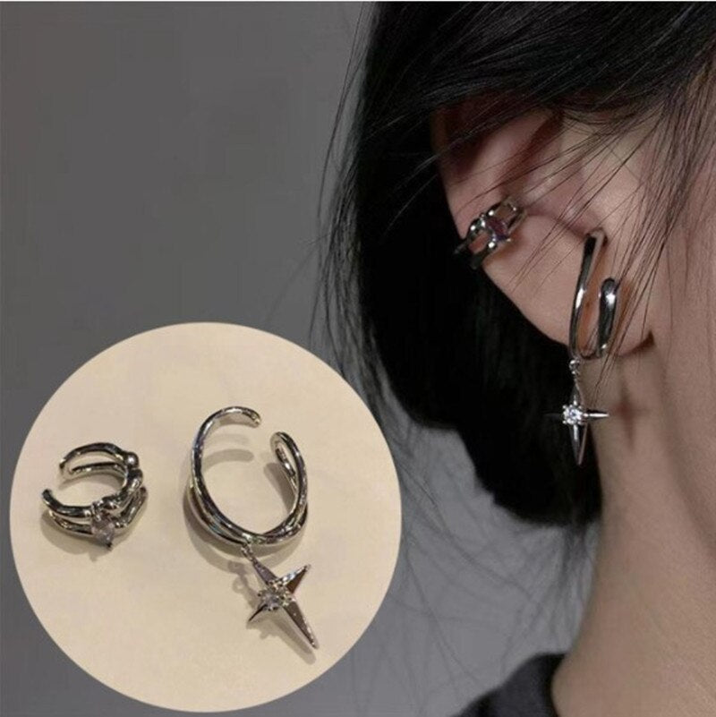 Korean Fashion Star Moon Earrings For Women Asymmetrical High Sense Earrings Exquisite Earring 2021 Trend Jewelry