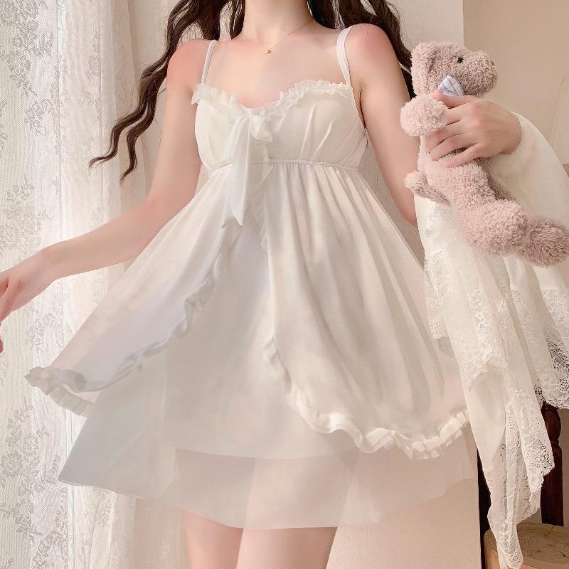 Pajamas Dress Women Sweet Summer 2021 New Sexy Lace Thin Suspender Nightdress Ladies Clothes Sexy And Cute Outer Wear Dresses