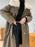 Thanksgiving Day Gifts NEW 2022 Winter Women Faux Rabbit Fur Windproof Thick Warm PU Leather Belt Parkas Long Coats Jackets Leisure Streetwear