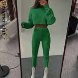 PENERAN Back To School Woman Two Pieces Set Autumn Winter Knitted Pants Suit Casual Long Sleeve Turtleneck Sweater Skinny Pants Tracksuit