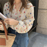 Peneran Retro Sweet Girls Shirts New Full Sleeves Fashion Loose Printing Hot Women Tops Casual Office Lady Gentle Blouses