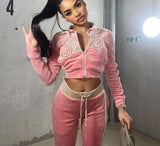 Christmas Gift  Women Suede Tracksuit Letter Print 2 Piece Outfit Sweatshirt+Straight Sweatpants Matching Set Fitness Sporty Streetwear