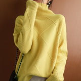 PENERAN 2022  sweater women turtleneck sweater pure color knitted turtleneck pullover 100% pure wool loose large size sweater women