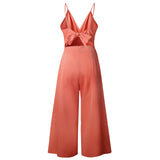PENERAN Spring And Summer Fashion Straps Sexy V-Neck Open Back Bow Loose One-Piece Trousers Sexy Backless Jumpsuit Cotton Linen Casual