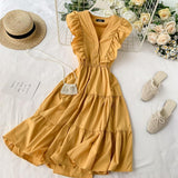 Peneran V Neck Ruffles Summer Dress Party Tank Sundress Women Casual A-Line Beach Holiday Dresses Elegant Knee-Length Vestidos