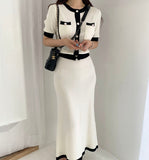 Knitting Two Piece Set Woman Autumn White Elegant O-neck Sweater + Elastic Waist Skirts Korean Fall Business Dress Sets