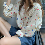 Peneran Retro Sweet Girls Shirts New Full Sleeves Fashion Loose Printing Hot Women Tops Casual Office Lady Gentle Blouses