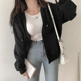 Autumn Solid Oversized Women's Jackets Streetwear Zipper Loose Korean Fashion Hooded Coats Joggers Women Jackets Cuteandpsycho