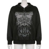 Grunge Punk Butterfly Print Oversize Zip Up Hoodies Mall Goth Streetwear Hooded Long Sleeve Black Jackets Autumn New