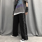 PENERAN Retro Harajuku Pants Women Spine Print Wide Elastic Waist Baggy Leg Pants Grunge Fashion Casual Pants Unisex Dark Casual Pants