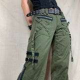 Peneran Harajuku Green Jeans y2k Grunge Women Low Waist Cargo Pants Hip Hop Punk Style Bandage Baggy Retro Long Trousers Gothic Clothes