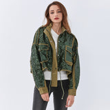 Patchwork Sequined Jacket For Owmen Turtleneck Long Sleeve Casual Lace Up Jackets Female 2022 Fall Fashion New Tide