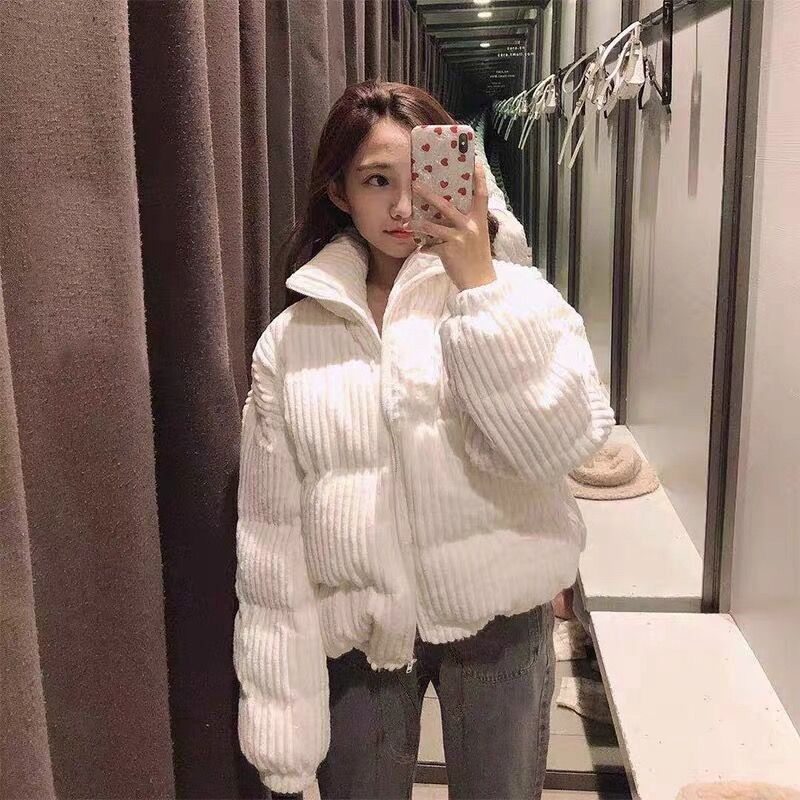 Women Corduroy Warm Loose Casual Jacket Female Short Outwear Puffer Coat Ladies Thick Lining Bomber Winter and Autum Jackets