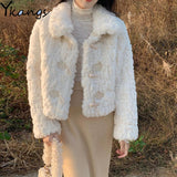 Faux Furs Fashion Loose Teddy Winter Warm Coat For Female Parka Women Short Thicken Elegant Overcoat Korean Style Rabbit Furry