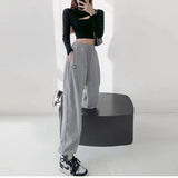 Smiley Embroidery Jogging Sweatpants Women 2021 Korean Fashion Joggers Black High Waist Oversize Loose Trousers Female