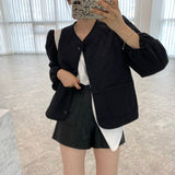 Peneran Elegant Solid Short Jacket Women Korean Style 2022 New Autumn Winter Parkas Loose Casual V-Neck Basic Coat Female
