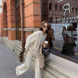 Christmas Gift Women New Casual 2 Pieces Knitted Set Long Sleeve Patchwork Sweater Long Trousers Autumn Winter Female Wide Leg Pants Suit