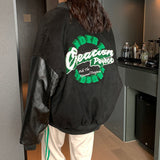 Sweet and fresh BF wind jacket flocking baseball uniform 2021 new female embroidered Korean loose and versatile jacket