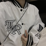 Peneran White Vintage Baseball Jacket Streetwear Autumn Oversized Harajuku Korean Fashion Couple All-match Black Jackets Women
