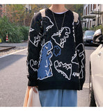 O-Neck Long Sleeve Women's Oversize Sweater Solid Dinosaur Printed Y2k Knitted Sweater Loose Casual Oversized Knitted Pullover