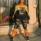 PENERAN  Hip Hop Skull Graffiti Letter Print Tracksuits Warm Winter Clothes Two Piece Sets Women Oversized Hoodie Long Pants Outfits 2021