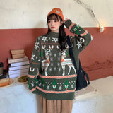 Christmas Gift Christmas sweater women New Year Round Neck Sweater Women Loose Outer Wear Deer Autumn and Winter Thick Lazy Knit Women