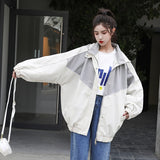 Peneran Women Vintage Colorblock Windbreaker Jacket Oversize Hooded Jacket Japanese e-Girls Aesthetic Clothes