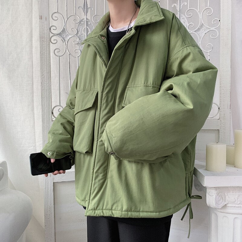 Winter Jacket Women Warm Fashion Casual Oversized Cotton Short Coat Men Korean Loose Pocket Tooling Coat Mens Thicken Coat Clothes