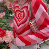 Peneran Back To School Knitting Sweaters 90S Vintage Heart Print Long Sleeve Pullovers Y2K Aesthetic Jumpers Women Autumn Winter Knitwear