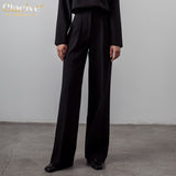 Khaki Floor-Length Fashion Women Pants Vintage Loose High Waist Office Trousers Ladies Casual Black Straight Pants 2022