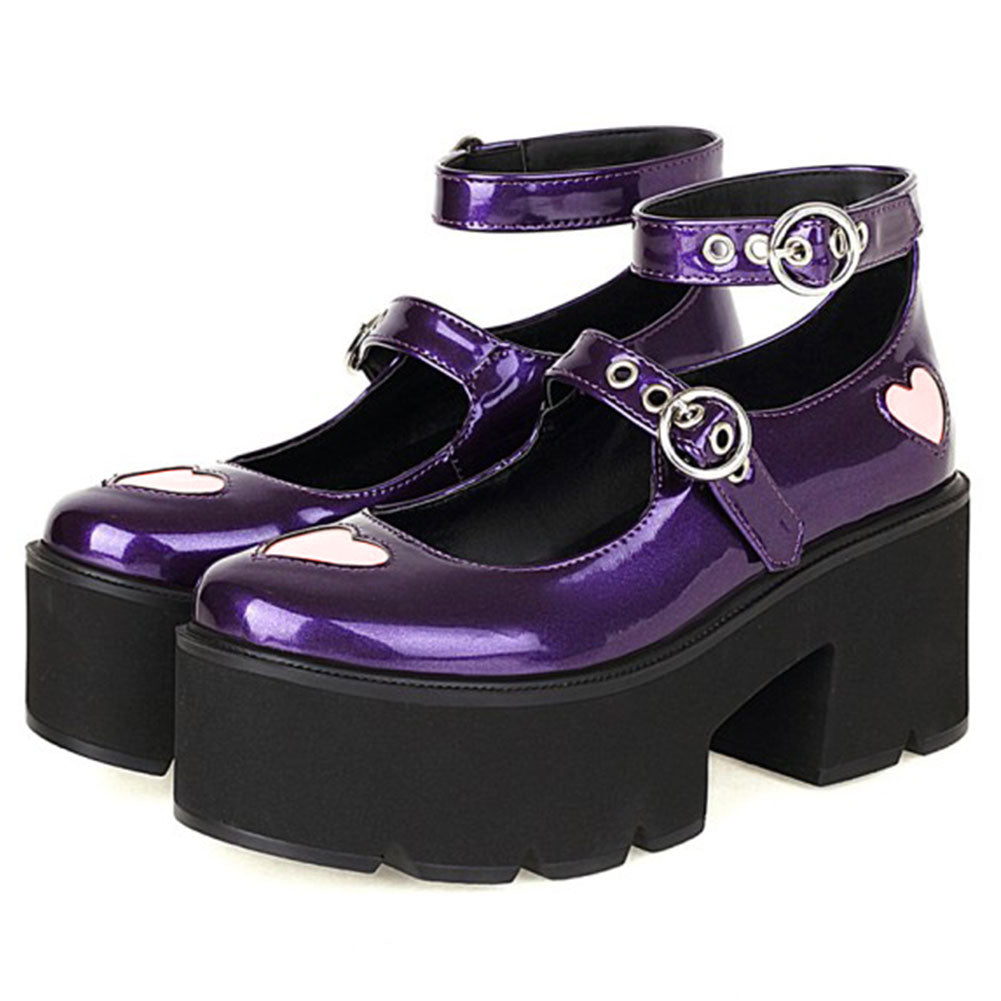 PENERAN 2022 Brand New Sale Block Heels Buckles Heart Platform Black Gothic Girls Cosplay Lolita Mary Janes Pumps Shoes Women