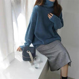 New Autumn Khaki Woolen Sweater Woman Turtleneck Oversized Knit Jumper Female Korean Style Gray Cashmere Sweater Winter