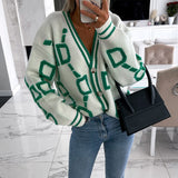 PENERAN Back To School Women Cardigan Green Striped Pink Knit Button Lady Cardigans Sweaters V-Neck Loose Casual Winter Fashion Knitted Coat