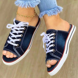 PENERAN 2022 Fashion Women Canvas Sandals Breathable Summer Slippers Lace Up Open Toe Ladies Faux Denim Flat Shoes Zapatos Mujer
