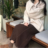 Autumn Knitted Womens Two Piece Set 2020 Winter Warm Sweater Suit Vintage Long Sleeve Cardigan Female Midi Pleated Skirt Set