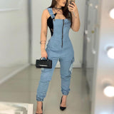 Back to School Casual Blue Jumpsuit Long Trousers Overalls For Women Denim Body Suit Sexy Fashionable Denim Girls Slim Fit Suspenders Jumpsuits