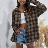 Christmas Gift Women Vintage Plaid Print Button Shacket Overshirt Fall Winter Street Style Loose Long Sleeve Button Outerwear Jacket Y2K
