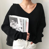 Women Sweater Sky Blue V-Neck Winter Fashion 2022 Clothes Batwing Sleeve Solid Casual Pullover Korean Knit New Fall Top
