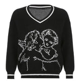 PENERAN  Angel Sweaters Loose Grunge Knitwear V Neck Long Sleeve Knitted Jumpers Cute Casual Pullovers Women Autumn Winter Tops
