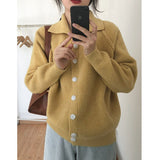 Peneran 2022 New Arrival Spring/Autumn Women Casual Loose Turn-Down Collar Long Sleeve Cardigan Sweet Cute Single Breasted Sweater P153