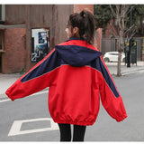 Peneran Women Vintage Colorblock Windbreaker Jacket Oversize Hooded Jacket Japanese e-Girls Aesthetic Clothes